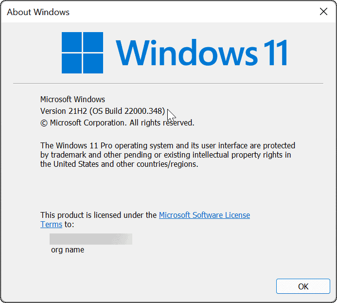 Version og Build Windows 11 via winver-kommando