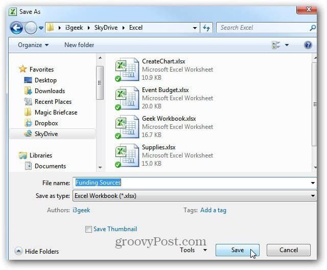 Gem Excel-dokument på SkyDrive