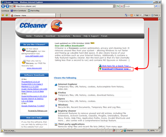 Download CCleaner for sikkert at slette / slette filer og cache fra windows
