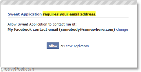 Facebook-e-mail-spam-skærmbillede - kræver din e-mail-adresse