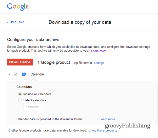 Google Takeout Google-kalender
