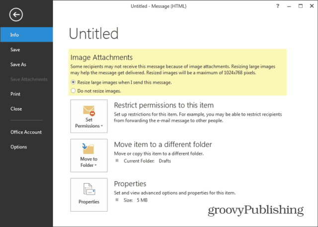 Outlook 2013 Ændre størrelse på billeder til meddelelse