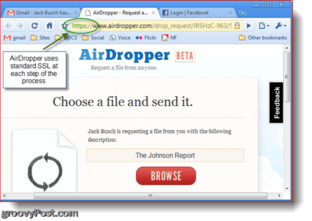 AirDropper Dropbox - Vælg den fil, du vil sende