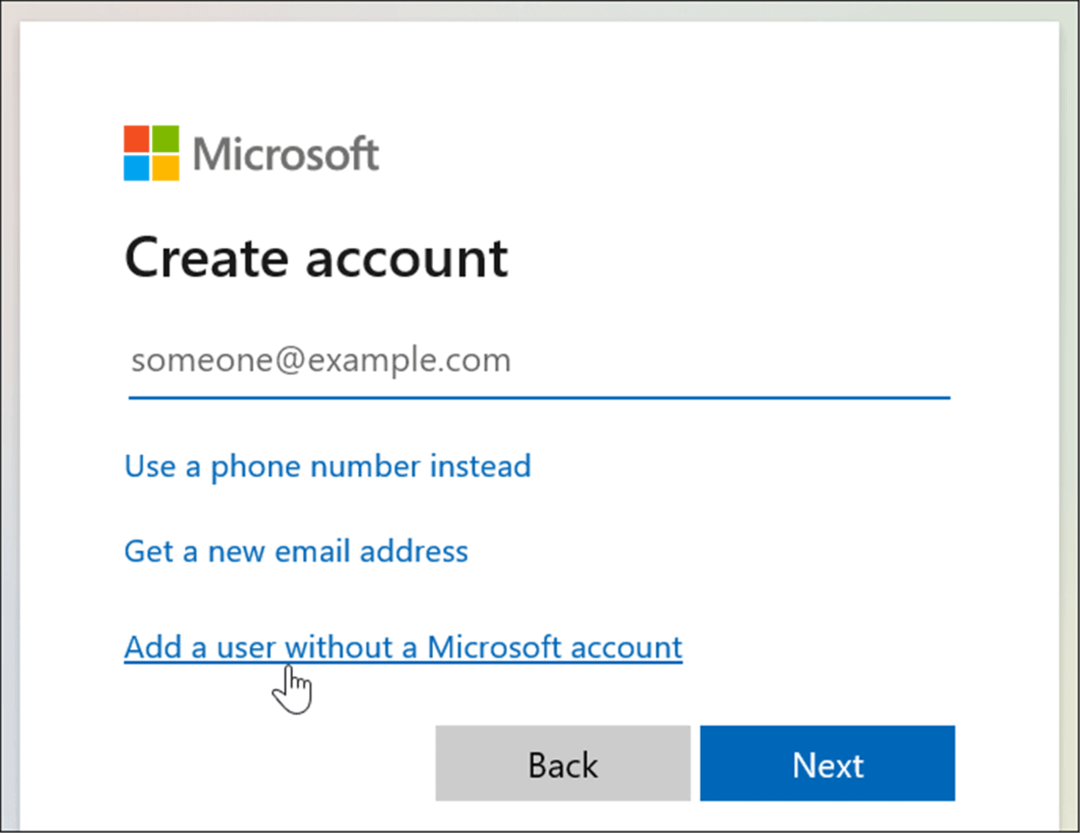 tilføje bruger uden Microsoft-konto