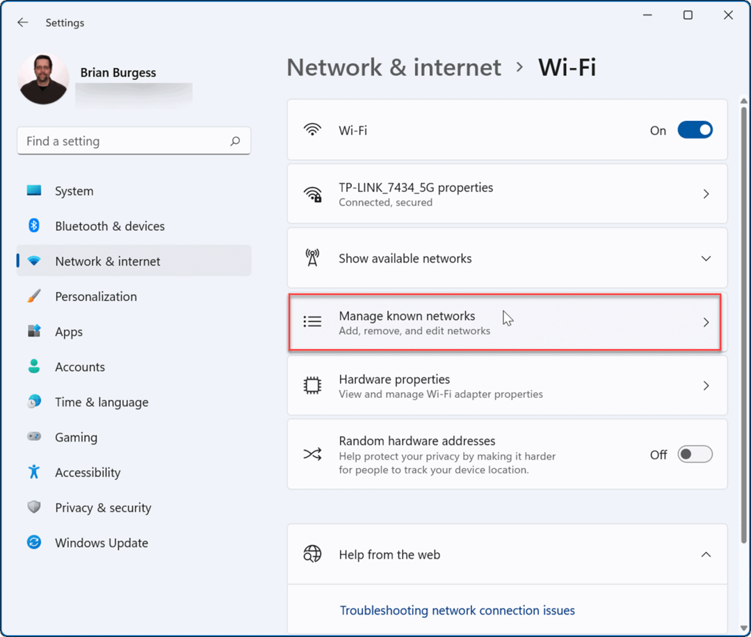 Glem et Wi-Fi-netværk på Windows 11