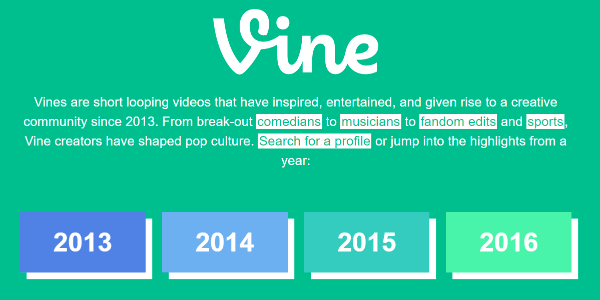 Twitter rullede stille ud et Vine Archive fra 2013 til 2016 på Vine-siden.