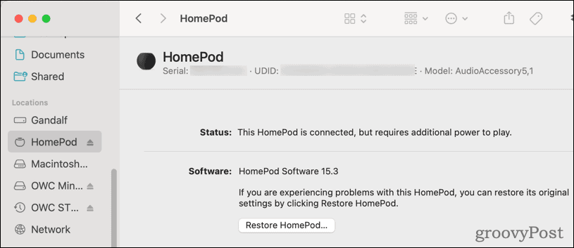 Gendan HomePod fra macOS
