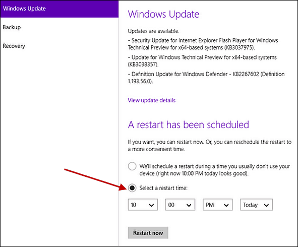 Planlæg Windows Update genstart i Windows 10