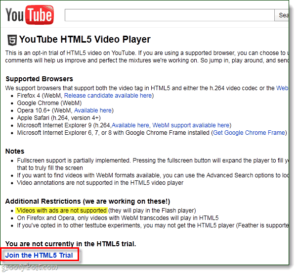 YouTube HTML5 opt-in