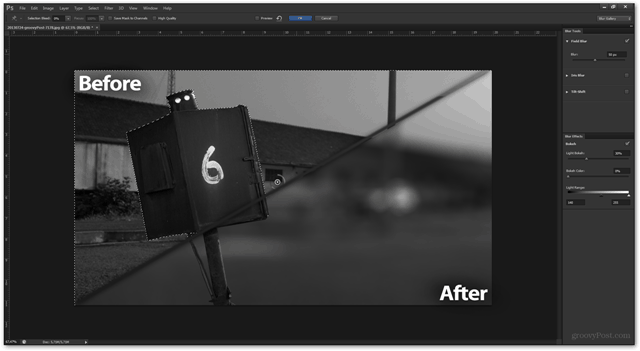 sammenligning før efter Photoshop-filtereffekt bokeh sløret baggrundsfotograferingseffekt, hvordan man tutorials