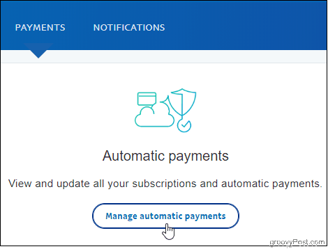 PayPal Klik på Administrer automatiske betalinger