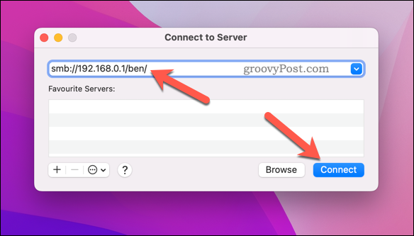 Opret forbindelse til en server på en Mac