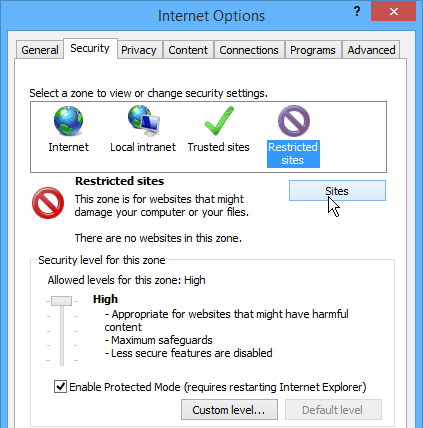 Internet Explorer-begrænsede websteder