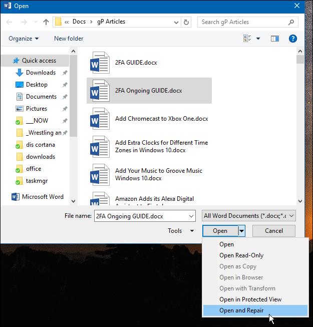 Sådan repareres manuelt Microsoft Office-dokumenter med Office