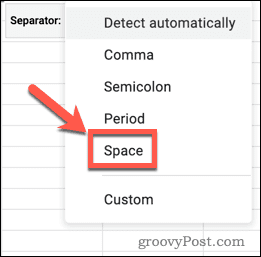 Adskille tekst i Google Sheets