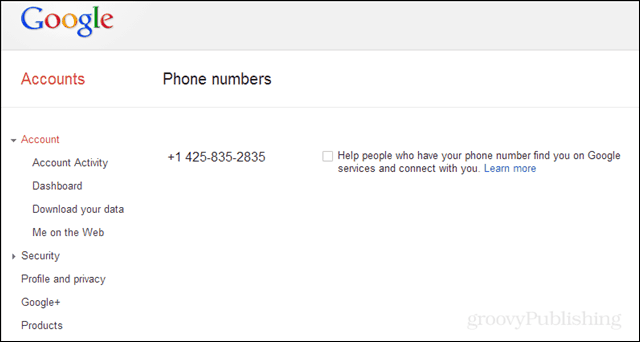 Fravælg dit telefonnummer, der er tilsluttet Google Lookup