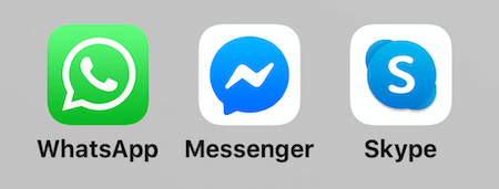 ikoner til WhatsApp, Facebook Messenger og Skype