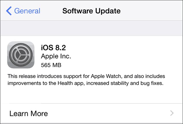 Apple frigiver iOS 8.2