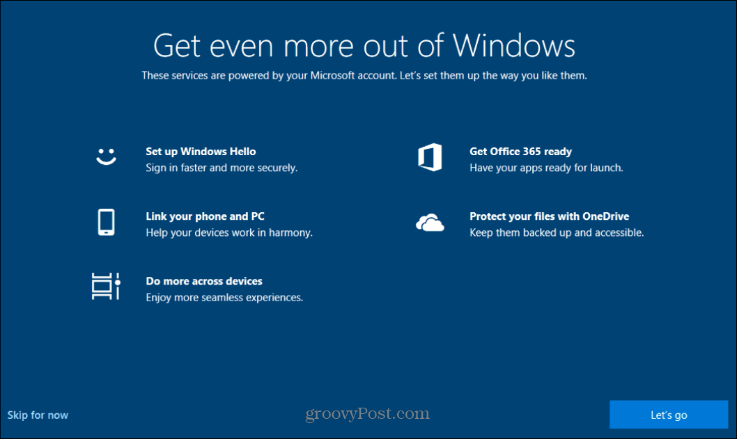 Deaktiver "Få endnu mere ud af Windows" -plashskærmen på Windows 10