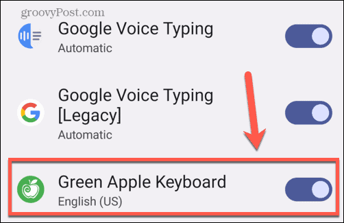 android slå det grønne æble-tastatur til