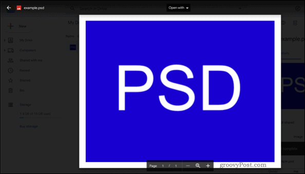 Åbning af en PSD-fil i Google Drive