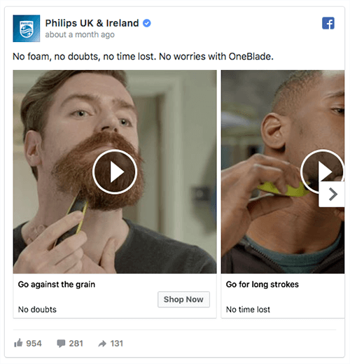 I en video-karrusel-annonce præsenterer Philips flere brugssager for sit produkt.