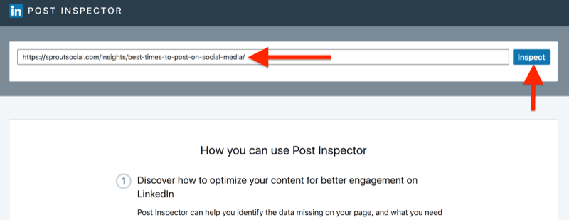 trin for trin gennemgang af, hvordan du rydder cachen ved hjælp af LinkedIn Post Inspector