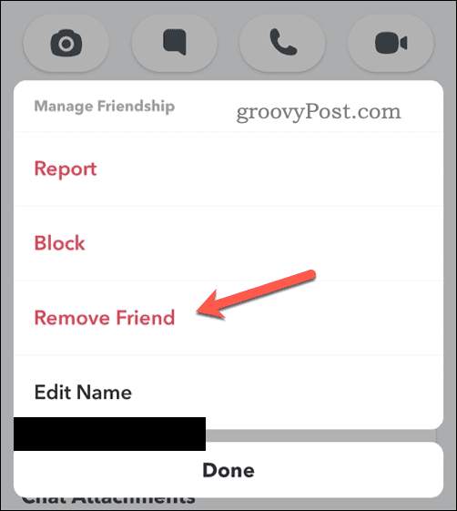 Mulighed for at fjerne en Snapchat-ven