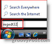 Windows Vista-start regedt32 fra søgefeltet