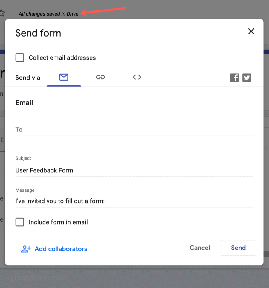 Google Forms Send din formular