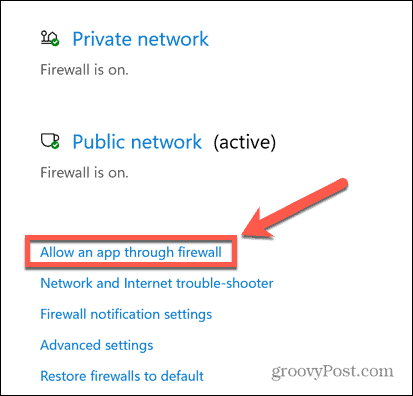 Windows firewall tillader app