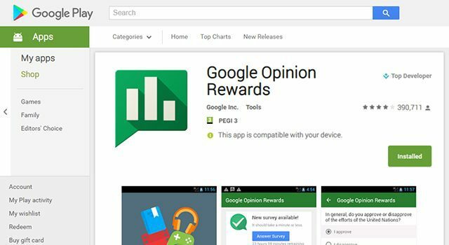Tjen gratis Google Play-kredit med Google Opinion Rewards