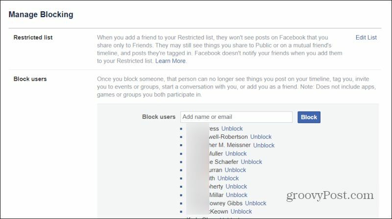 fjern blokering af nogen på facebook