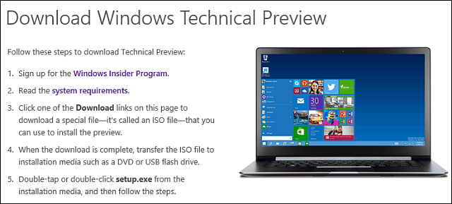 Download teknisk preview af Windows 10
