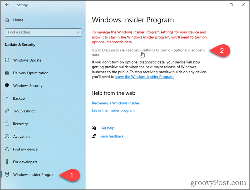 Gå til Windows 10 Diagnostics and Feedback-indstillinger