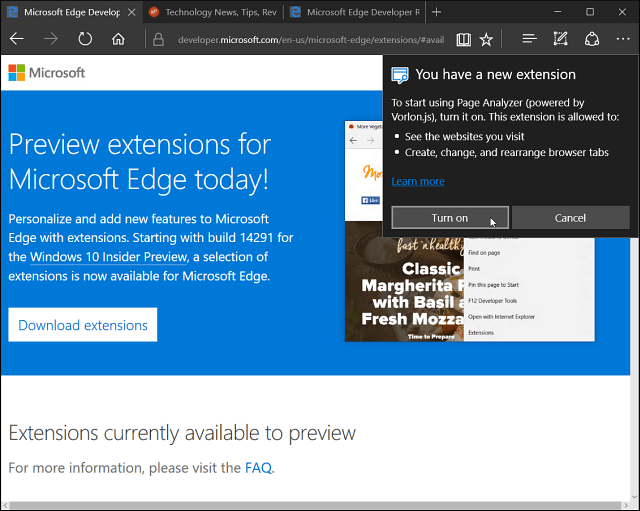 Microsoft Edge-udvidelse er installeret