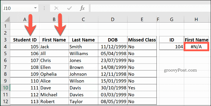 VLOOKUP returnerer en NA-fejl i Excel