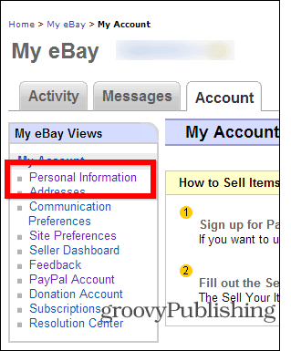 eBay ændre adgangskode kontoindstillinger personlige oplysninger