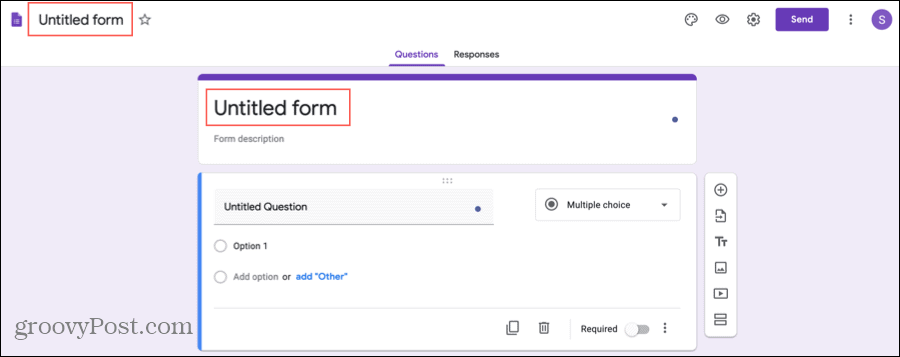 Google Forms titel og navngiv din formular