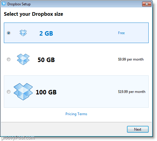Dropbox-skærmbillede - få en gratis 2 GB-konto