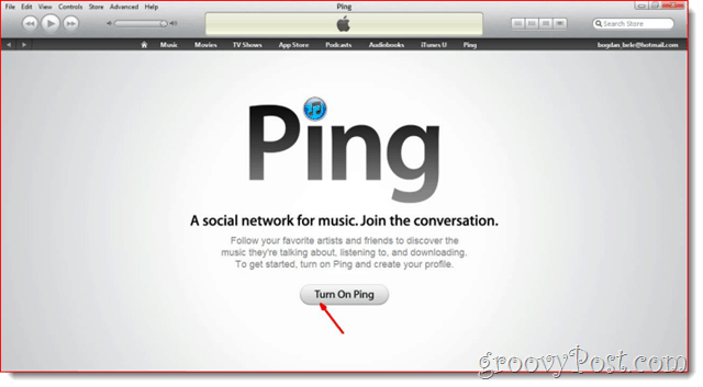 iTunes - Klik på Tænd for ping