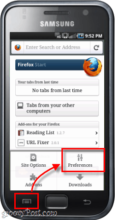 præferencer for Android-firefox-app til Android