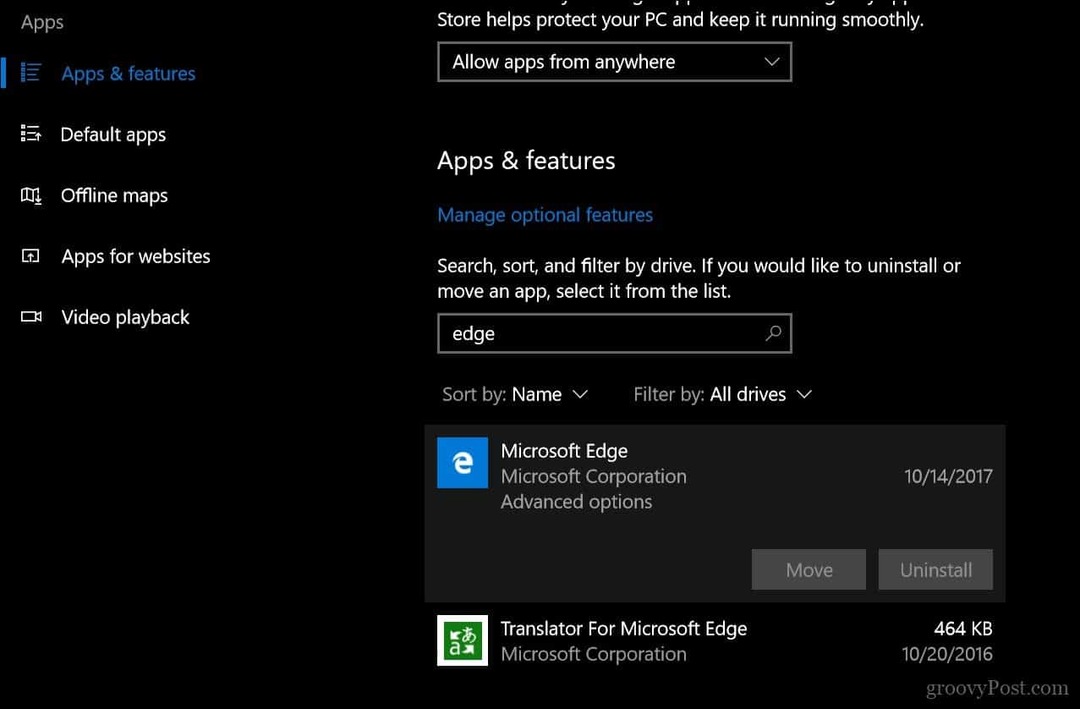 Sådan nulstilles eller repareres Microsoft Edge-webbrowser i Windows 10 1709 og nyere