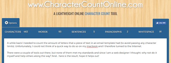 Brug CharacterCountOnline.com til at tælle tegn, ord, afsnit og mere.