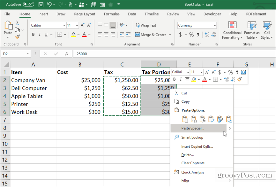 Indsæt specielt i Excel