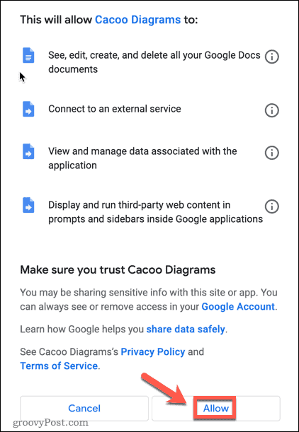 Accepter tilføjelsestilladelser i Google Docs