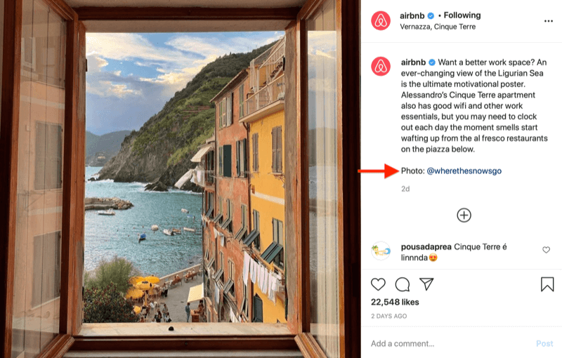 instagrambillede genudsendelse af @airbnb med billedkredit til @wherethesnowsgo, som anmodet om i billedet ovenfor