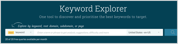 Udfør søgeordsforskning med Moz Keyword Explorer-værktøjet.