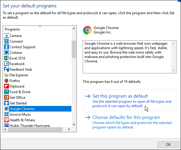 Skift standardbrowser i Windows 10-jubilæumsopdatering