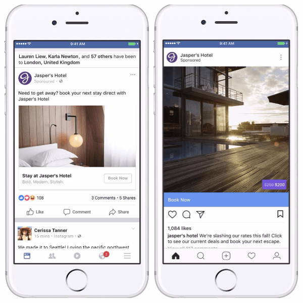 Facebook tilføjer social sammenhæng og overlays til dynamiske annoncer til rejser.
